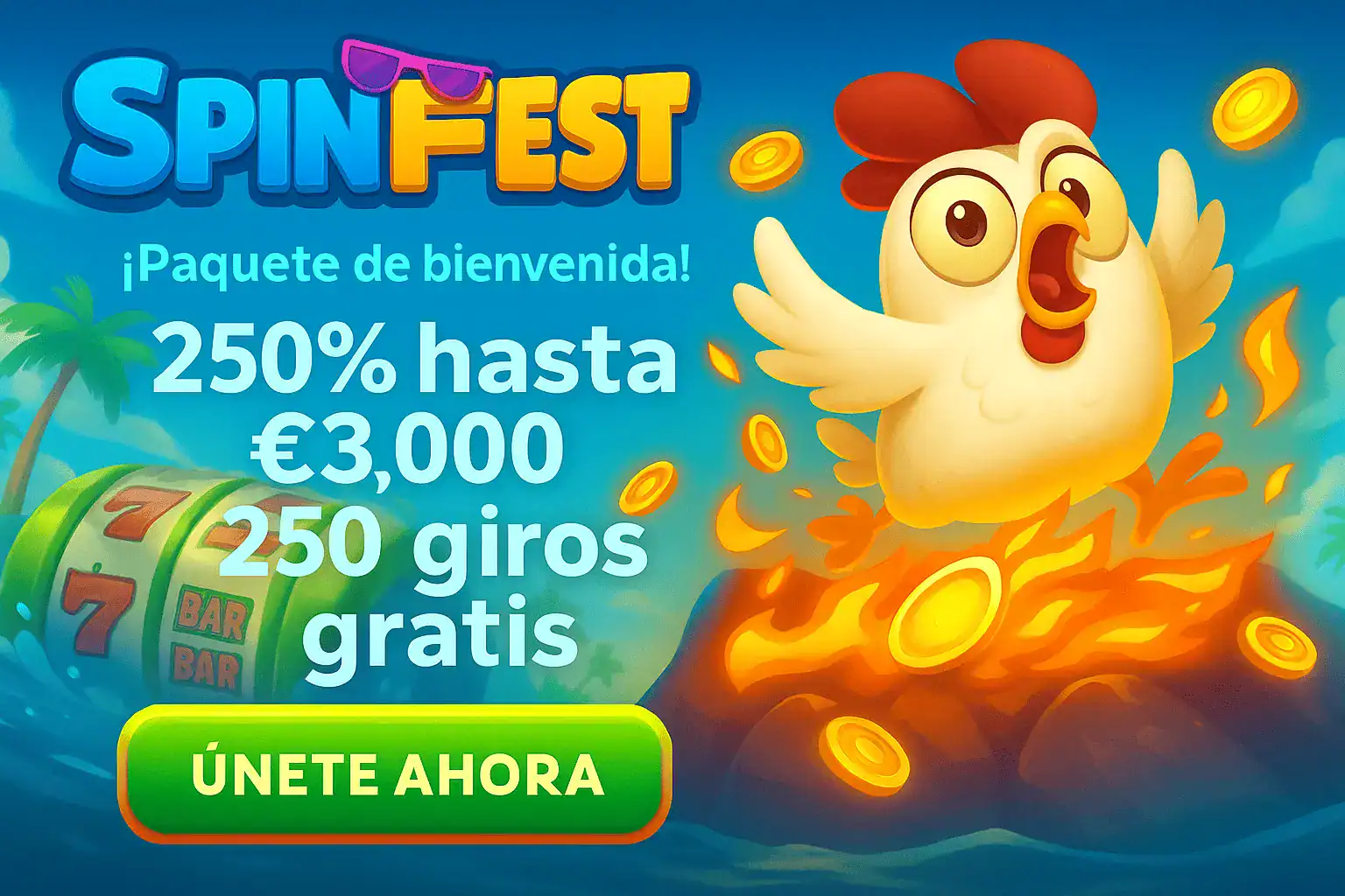 SpinFest Casino - Bono 250% hasta €3,000 + 250 Giros Gratis