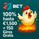 100% до €1500 + 150 бесплатных вращений – 22Bet
