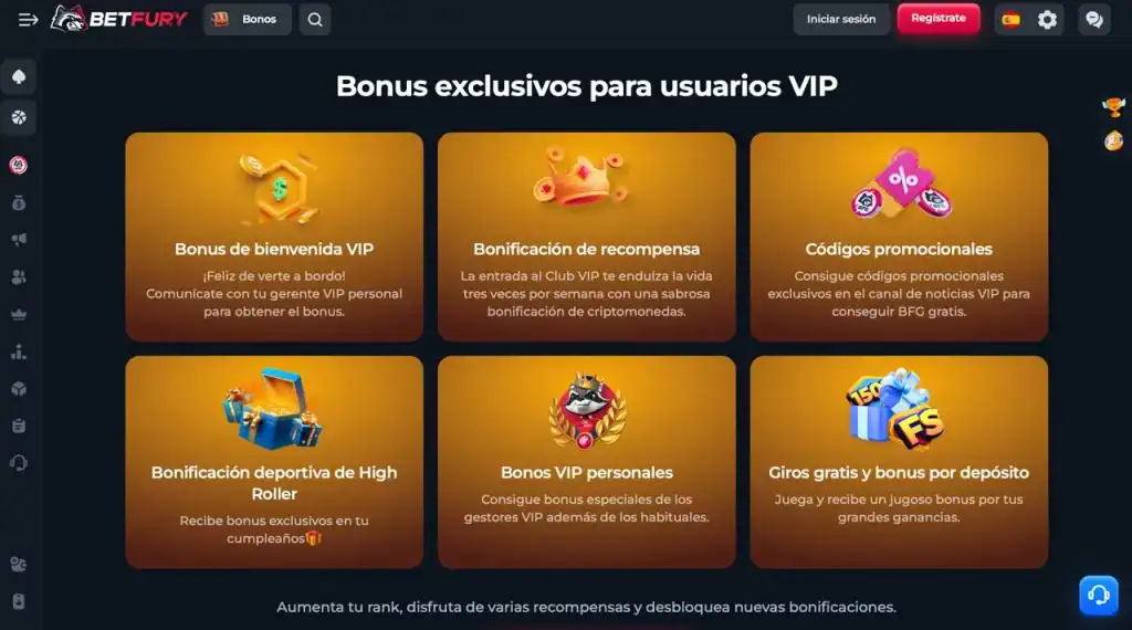 Интерактивное меню BetFury с доступом к бонусам и играм