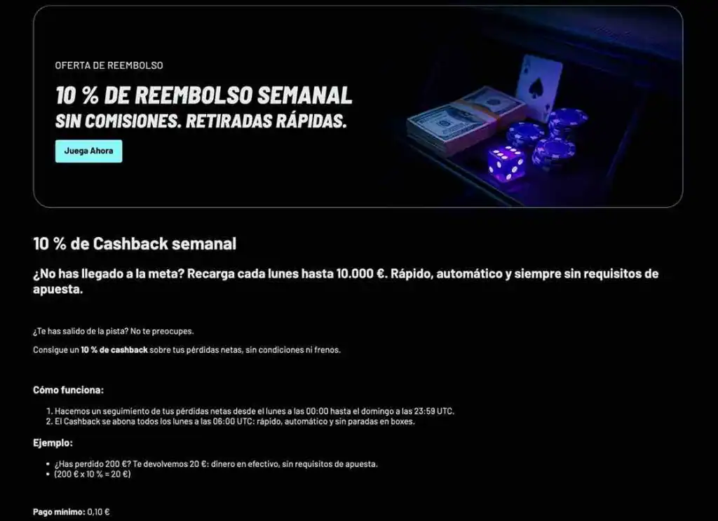 Explicación del 10 por ciento de reembolso semanal en Turbo Wins Casino
