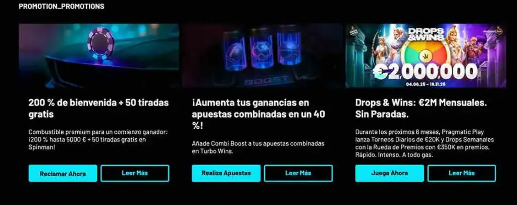 Promoción de apuestas combinadas en Turbo Wins con aumento de ganancias