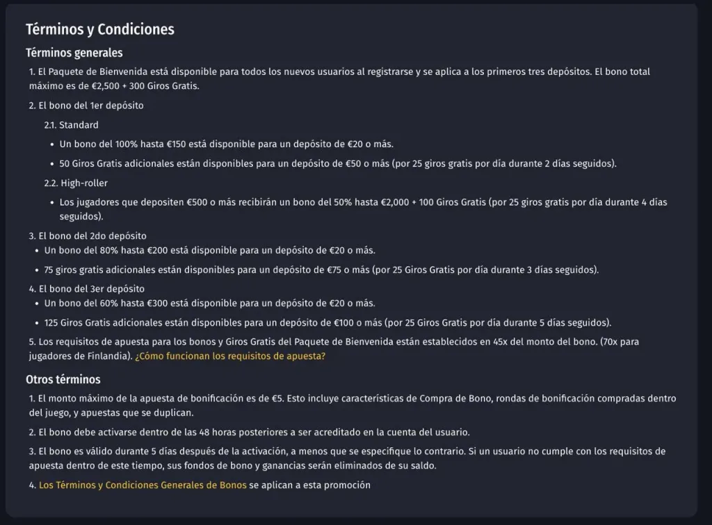Términos y condiciones del bono de bienvenida de WinShark casino