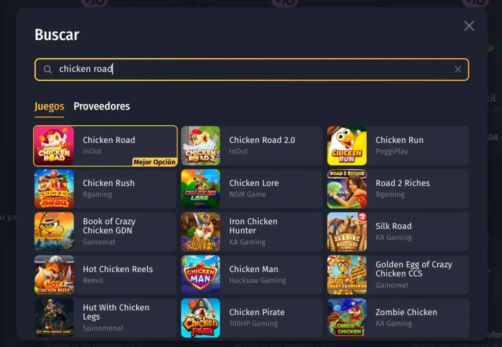 Búsqueda de juegos en WinShark con Chicken Road y otros títulos disponibles