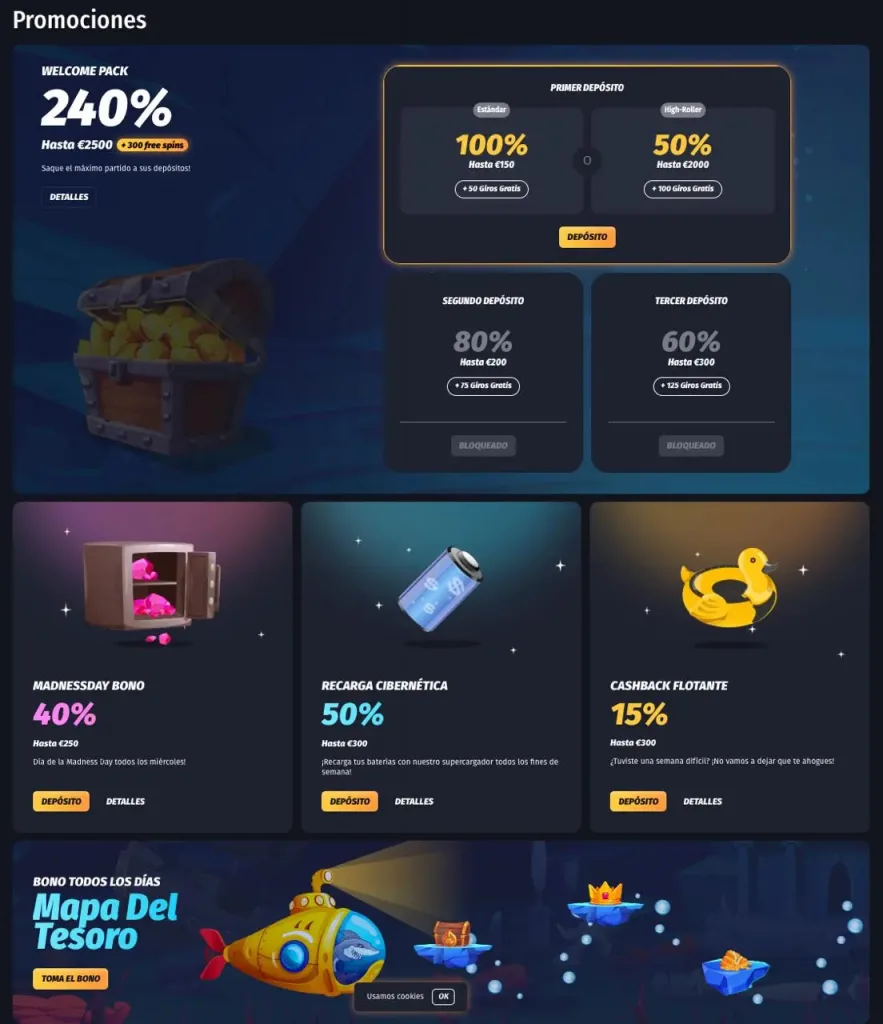 Promociones de bienvenida de WinShark con bonos y giros gratis destacados
